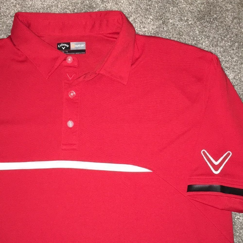 Sunday Red White Black Trim Big V Callaway Optidry Golf Polo Shirt XL mens